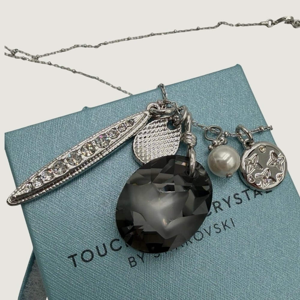 Touchstone Crystal by Swarovski Charm Necklace OS Cluster Pendant Grey Silver